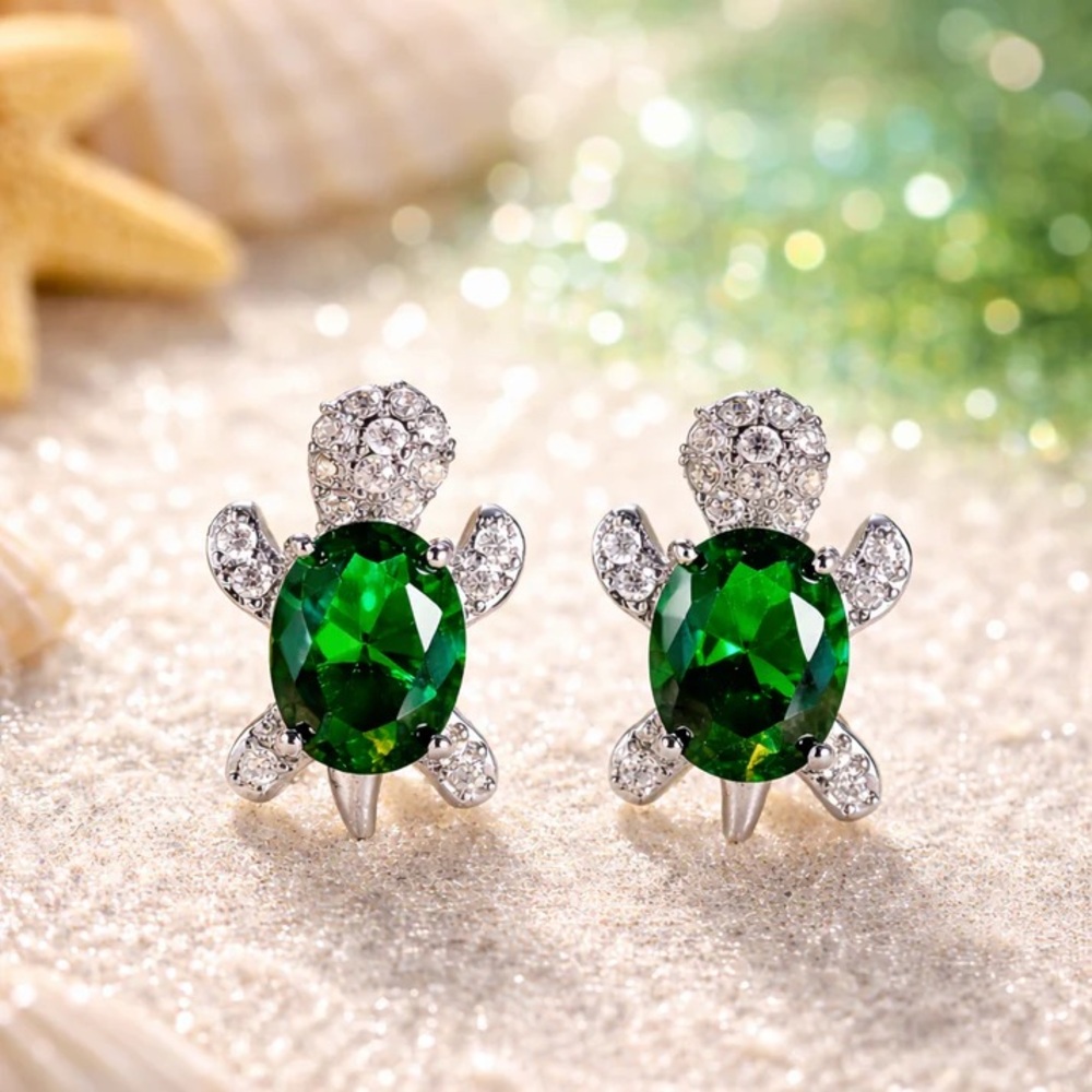 Emerald Turtle Crystal Stud Earrings